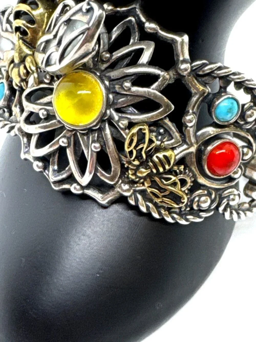 Carolyn Pollack Fritz Casuse 925 Sterling Silver Brass Bumble Bee Gemstone Cuff